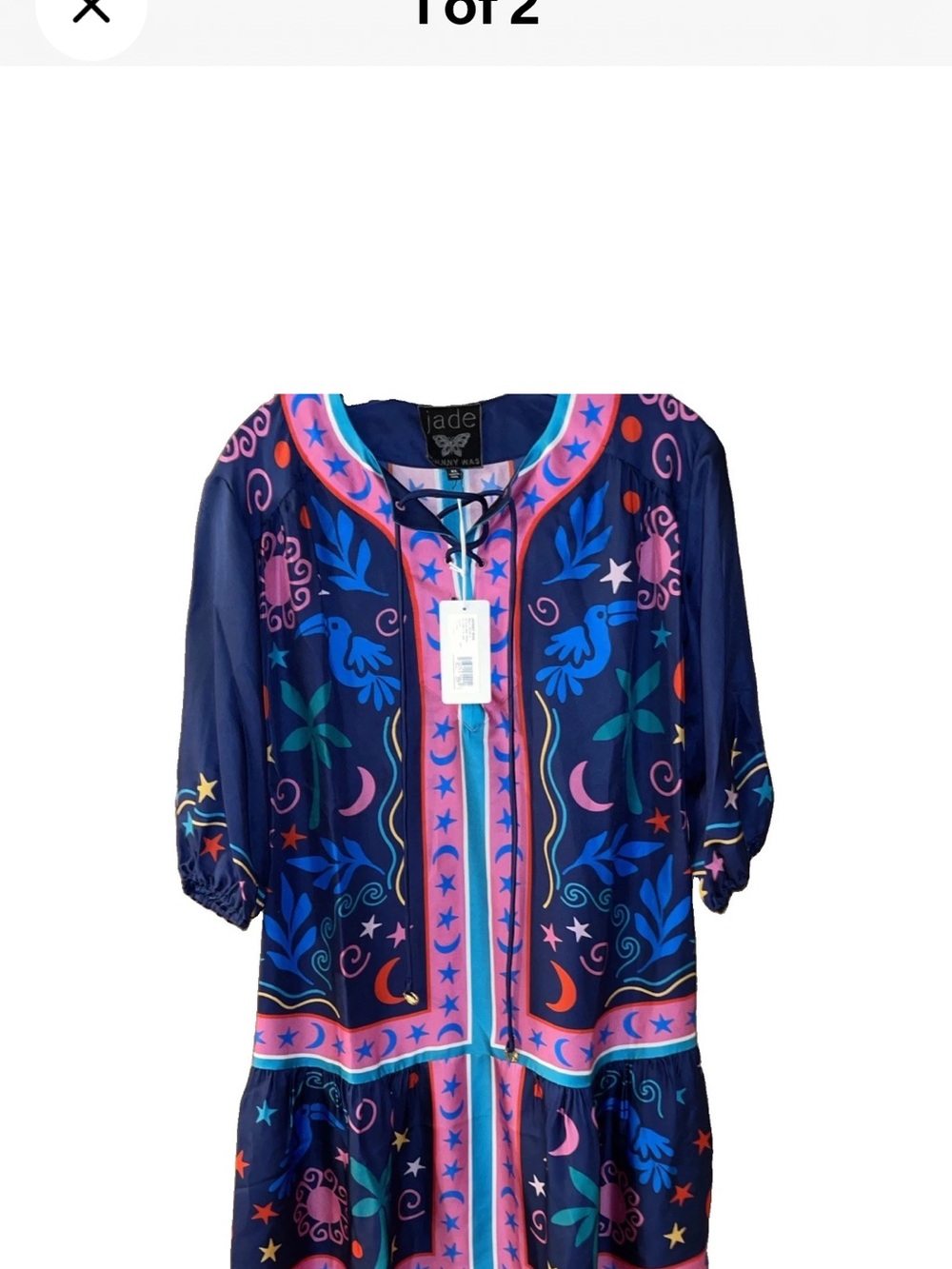 Jade Navy Tunic with Pink & Blue Celestial Floral Print